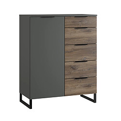 Pegane Commode meuble de rangement coloris imitation chêne /graphite - Longueur 81 x Profondeur 41 x Hauteur 102 cm 