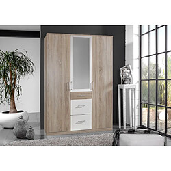 Avis Inside 75 Armoire LAVAL décor chêne et blanc 1 porte miroir 2 portes 3 tiroirs 2 tringles