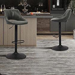 Mes Lot de 2 chaises de bar H61/82 cm en PU noir 