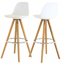 Lot de 2 Chaises de Bar Haute Blanche Piétement Chêne KosyForm