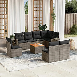 Maison Chic Ensemble Tables et chaises d'extérieur 9 pcs avec coussins,Salon de jardin gris résine tressée -GKD910593