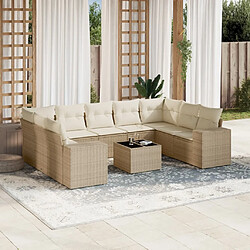 vidaXL Salon de jardin avec coussins 10 pcs beige résine tressée