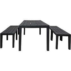 Alter Set d'extérieur avec 1 table rectangulaire 4 bancs, Made in Italy, couleur Anthracite