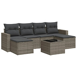 vidaXL Salon de jardin avec coussins 7 pcs gris résine tressée