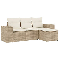 vidaXL Salon de jardin avec coussins 4 pcs beige résine tressée