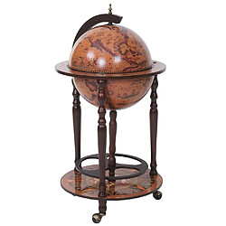 Mendler Globe terrestre, bar de salon HWC-T874, minibar roulant, bois d'eucalyptus