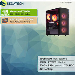 Sedatech PC Gaming • AMD Ryzen 9 5900X • GT1030 • 16 Go RAM • 500Go SSD M.2 • 3To HDD • sans OS