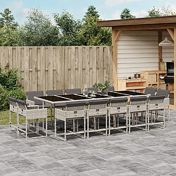 Maison Chic Ensemble à manger d'extérieur 15 pcs avec coussins,Salon de jardin,Mobilier de jardin gris clair rotin -GKD243007