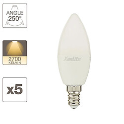 XanLite Lot x5 Ampoules LED flamme, culot E14, 5,5W cons. (40 W éq), lumière blanc chaud