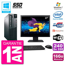 PC Lenovo M82 SFF Ecran 27" G2020 RAM 16Go SSD 240Go Graveur DVD Wifi W7 - Occasion