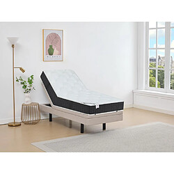 Vente-Unique Lit électrique de relaxation déco + matelas ressorts ensachés et mémoire de forme - 80 x 200 cm - Tissu - Beige - RIZALI de DREAMEA 