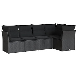 vidaXL Salon de jardin 5 pcs avec coussins noir résine tressée