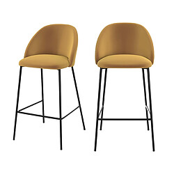 Rendez Vous Deco Chaise de bar Karl en velours jaune moutarde 66 cm (lot de 2) 