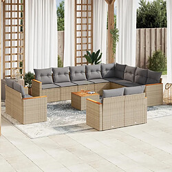 vidaXL Salon de jardin avec coussins 13 pcs beige résine tressée