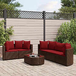 vidaXL Salon de jardin avec coussins 6 pcs marron résine tressée