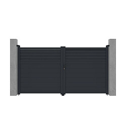 Vente-Unique Portail électrique battant aluminium persienné L305 x H166 cm anthracite - VIAZO