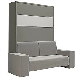 Inside 75 Armoire lit escamotable PALACE SOFA 140*200 cm gris bandeau blanc MECANIQUE SEDAC MERAL