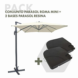 Ensemble Parasol Chillvert Roma Mini 300x200x260 cm en Aluminium Couleur Beige + 2 Bases Parasol 50x50x6 cm en Résine