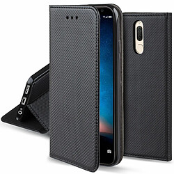 Moozy Case Flip Cover pour Huawei Mate 10 Lite, Noir - Étui à Rabat Magnétique Intelligent avec Porte-Cartes et Support