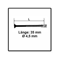 Fischer Vis pour panneaux de particules Power-Fast II FPF II 4,5x35 mm - 200 pièces (670266) tête fraisée + Filetage partiel Torx, galvanisée, passivée bleue