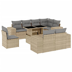 vidaXL Salon de jardin avec coussins 9 pcs beige résine tressée