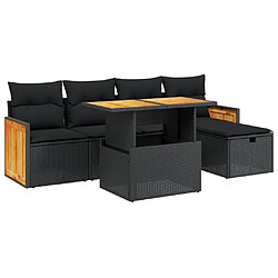 vidaXL Salon de jardin 6 pcs avec coussins noir résine tressée