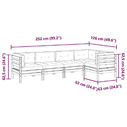 vidaXL Salon de jardin 5 pcs avec coussins cire marron bois pin massif pas cher