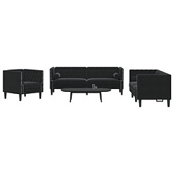 vidaXL Ensemble de canapé Chesterfield et traversins 3pcs noir velours