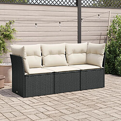 vidaXL Salon de jardin 3 pcs avec coussins noir résine tressée 