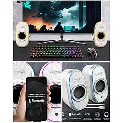 Spirit of Gamer Enceintes PC Blanche Bluetooth 5.1 PC haut-parleur 2.0 Alimenté USB JACK 3.5 mm Mâle 12W LED RGB Contrôle du Volume 