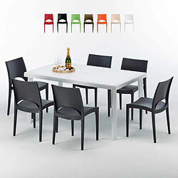 Table Rectangulaire Blanche 150x90cm Avec 6 Chaises Colorées Grand Soleil Set Extérieur Bar Café Paris Summerlife, Couleur: Noir