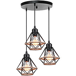 Stoex 3 Lumières Lustre D'Intérieur Moderne E27 Suspension Luminaire Rétro Lampe À Suspension Vintage, Pour Couloir Bureau Chambre À Coucher Noir 