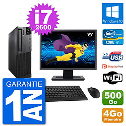 PC Lenovo M92p SFF Ecran 19" Intel i7-2600 RAM 4Go Disque 500Go Windows 10 Wifi - Occasion