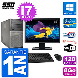 PC Tour Dell 7020 Ecran 22" Intel Core i7-4770 RAM 8Go SSD 120Go Windows 10 Wifi · Occasion 