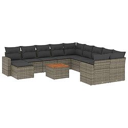 vidaXL Salon de jardin avec coussins 12 pcs gris résine tressée