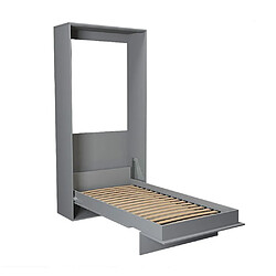 Inside 75 Armoire lit escamotable KOMPACT Ouverture assistée, coloris gris mat couchage 90*200 cm.