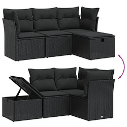 Avis vidaXL Salon de jardin 4 pcs avec coussins noir résine tressée