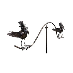 L'Héritier Du Temps Tuteur Tige pour Plantes Motifs Double Oiseaux ou Mobile de Jardin Rotatif à Planter en Fer Patiné Marron 62x62x139cm 