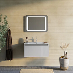 Kiamami Valentina ARMOIRE DE TOILETTE MURALE 80CM GRIS MAT AVEC MIROIR 60X80 LED | MONACO 