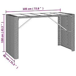 vidaXL Table de bar et dessus en verre noir 185x80x110 cm poly rotin pas cher