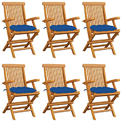 vidaXL Chaises de jardin avec coussins bleu lot de 6 Bois teck massif