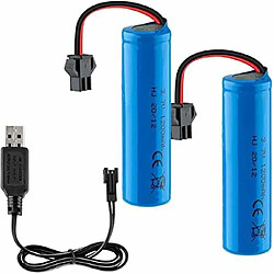 2 pièces Batteries 3.7V 1200mAh avec câble de charge USB, prise SM-2P, compatible avec DE45 DE42 1 :14 Off-Road 