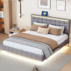 ComfortXL Lit Rembourré 160 X 200 Cm Avec Cadre De Lit Flottant à LED Et Design De Tête De Lit