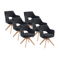 Vente-Unique Lot de 6 chaises pivotantes avec accoudoirs en tissu et chêne - Noir - KONYA