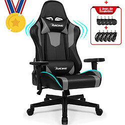 Lexzurn Chaise Gaming, Charge 150KG Fauteuil Gamer Ergonomique Assise de 56CM, Appui-tête, Coussin Lombaire et Accoudoirs Réglables, Chaise Gamer Noire et Gris