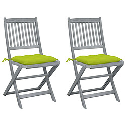 Maison Chic Lot de 2 Chaises pliables d'extérieur avec coussins | Chaises de jardin | Fauteuil Relax Bois d'acacia -GKD54077