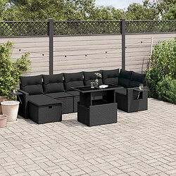 vidaXL Salon de jardin 8 pcs avec coussins noir résine tressée 