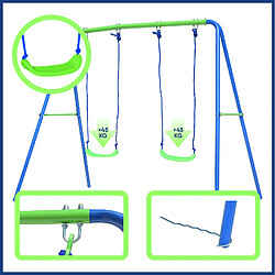 Balançoire d'Extérieur Jardin pour Enfant de Plus de 3 Ans Outdoor Toys 220x138x182 cm Cadre en Métal Double Siège 45 Kg pas cher