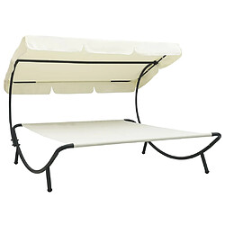 Helloshop26 Lit de repos chaise longue transat d'extérieur 200 cm avec auvent blanc crème 02_0012003