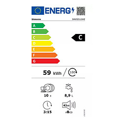 Lave-vaisselle 45cm 10 couverts 42db tout intégrable - SR65ZX10ME - SIEMENS